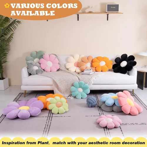 Miniatura 5 de Linda almohada de suelo de margaritas, felpa verde, 15.7 pulgadas, decorativa para sofá cama 1 unidad naranja