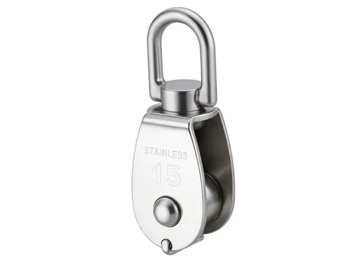 Miniatura 2 de I-MART Paquete de 12 poleas M15, polea giratoria de acero inoxidable 304, polea de cuerda resistente para elevación, polea de cable para cuerda