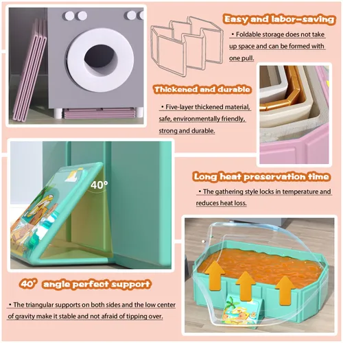 Miniatura 4 de Bañera plegable para bebés, bandeja de ducha antideslizante portátil para niños, bañera para niños pequeños con tapón de drenaje, piscina de agua