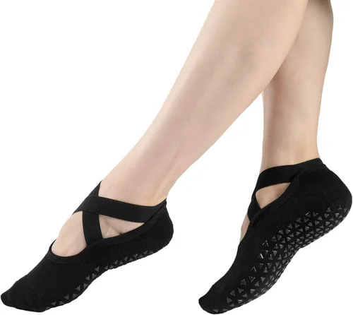 Miniatura 5 de Pauboland Paquete de 6 calcetines acolchados negros para mujer, antideslizantes, piyo barre, pilates, ballet, yoga, con agarres, talla 4-9