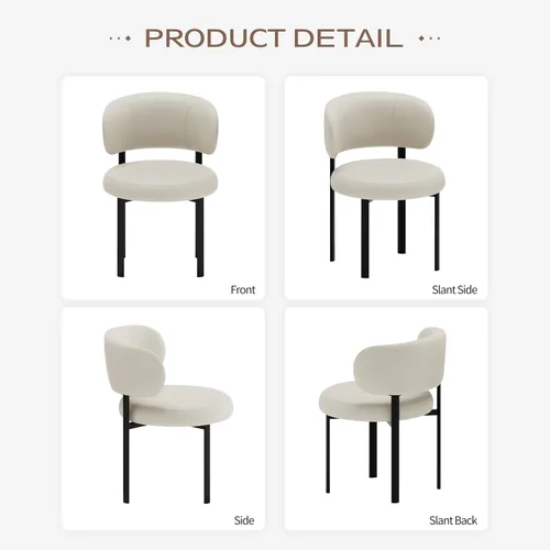 Miniatura 7 de Juego de 2 sillas de comedor beige de cuero con patas de metal, soporte de resorte y respaldo curvado, silla redonda de comedor de cocina
