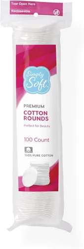 Simply Soft - Redondas de algodón de alta calidad, 100% algodón puro, almohadillas de algodón absorbente, 100 unidades (paquete de 6)