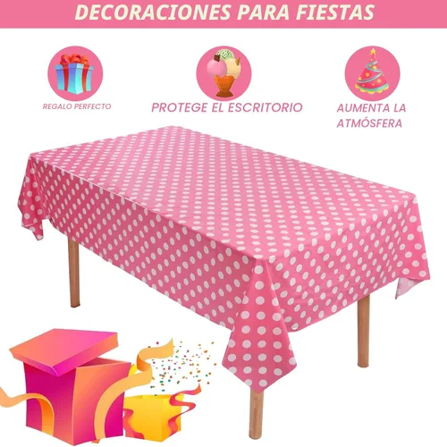 Miniatura 2 de Kesfey 3 paquetes de manteles Minnie Mouse 54 x 108 pulgadas, manteles de lunares rosas desechables de plástico, manteles impermeables de picnic