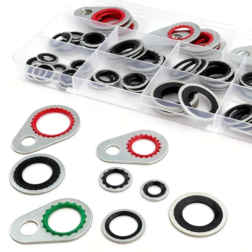 Miniatura 6 de Kit de juntas de compresor de CA de 68 piezas, compatible con equipo original GM 15-32241, el kit de sellado de CA R134a incluye arandelas unidas