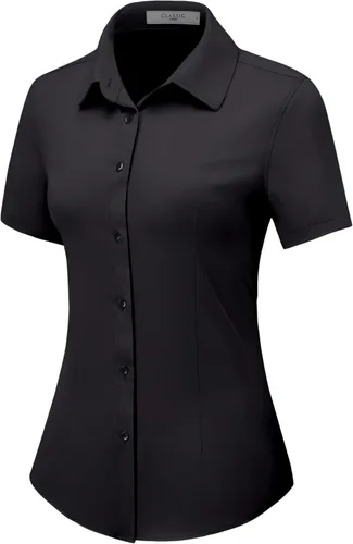Camisas con botones para mujer, de manga corta, elásticas, sin arrugas, para negocios, casual, oficina, blusa de trabajo
