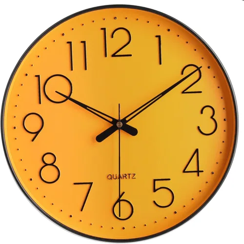 Miniatura 7 de Topkey Reloj de pared negro de 12 pulgadas, silencioso, sin tictac, reloj de pared redondo decorativo para sala de estar, dormitorio, cocina