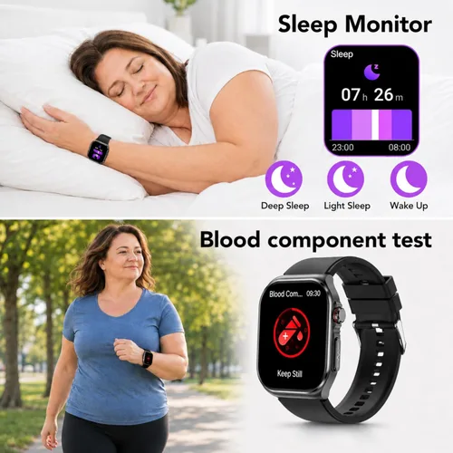 Miniatura 5 de Reloj inteligente para adultos y personas mayores, pantalla grande de 1.87 pulgadas fácil de leer, llamadas Bluetooth, frecuencia cardíaca y SpO2