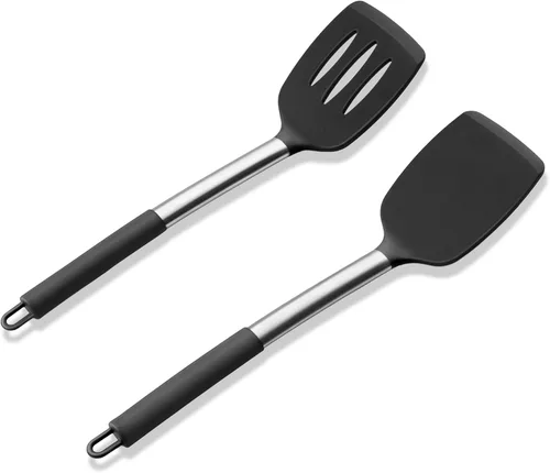 Miniatura 16 de Juego de utensilios de cocina de 4 piezas, E-far utensilios de cocina de silicona para utensilios de cocina antiadherentes, espátula ranurada Azul