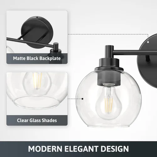 Miniatura 3 de VONLUCE Accesorios de iluminación de baño, luz de tocador de baño de 2 luces con pantallas de vidrio globo E26, luces de tocador para dormitorio