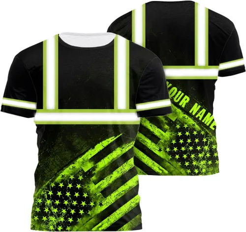 Miniatura 26 de Camiseta de alta visibilidad con bandera de EE. UU., con nombre personalizado, ropa de trabajo de seguridad reflectante, caminantes Calavera
