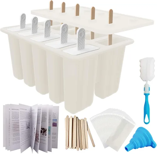 Miniatura 13 de Miaowoof Moldes caseros para paletas de hielo, fabricante de paletas de hielo de silicona de 10 cavidades sin BPA, con 50 palitos, 50 bolsas, 10 Rojo