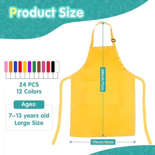 Miniatura 3 de Juego de 24 delantales para niños de 12 colores, XL para niños de 7 a 13 años, delantales de chef para niños, pintura para cocina, cocina, hornear