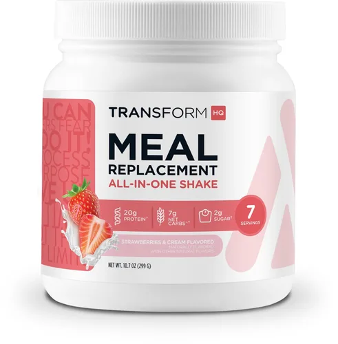 TransformHQ Batido en polvo de reemplazo de comidas, 7 porciones (fresa y crema), sin gluten, sin OMG