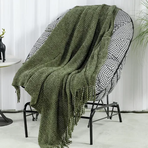 Miniatura 14 de Blagic Manta de punto para sofá, manta suave de estilo bohemio para otoño con borlas, manta ligera decorativa para el hogar, manta beige para cama