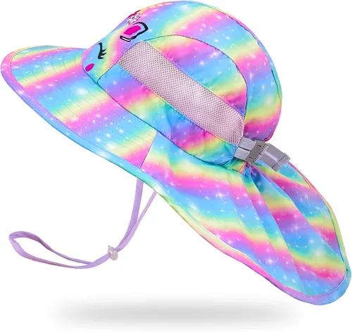Miniatura 84 de Sombrero de sol para niños, protección UV, unicornio, verano, playa, jugar con ala ancha, solapa para el cuello para niñas y niños