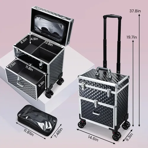 Miniatura 6 de Estuche de maquillaje profesional con cajón para artistas de maquillaje, estuche de tren cosmético, estuche de almacenamiento grande para técnicos