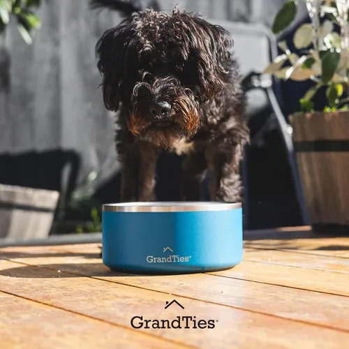 Miniatura 7 de GrandTies Cuenco de acero inoxidable para perros Comedero para mascotas reutilizable con aislamiento sin BPA Plato grande y resistente Azul