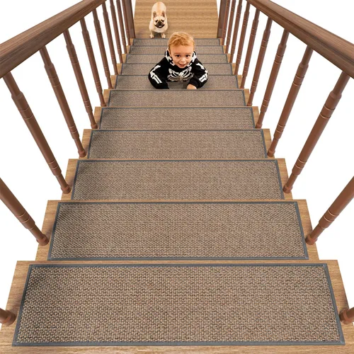 PADOOR Peldaños de escalera antideslizantes, alfombras de escalera con respaldo de goma para escalones de madera, 15 piezas de peldaños de escalera