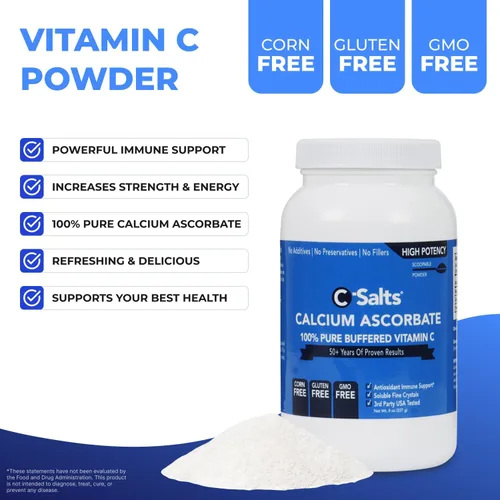 Miniatura 6 de C-Salts Polvo de vitamina C de ascorbato de calcio puro, bebida en polvo tamponada no ácida sin azúcar para apoyo inmunológico, protección