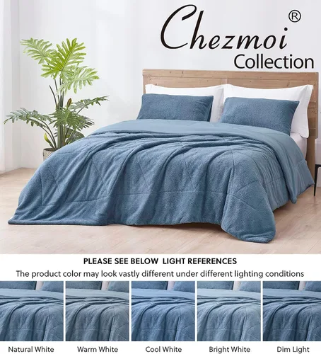 Miniatura 7 de Chezmoi Collection Zane - Juego de edredón Sherpa de 2 piezas, juego de ropa de cama reversible de microfibra lavada de doble cara