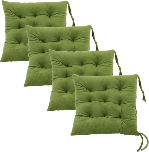 Miniatura 44 de Juego de 2 cojines para sillas de comedor con lazos, almohadilla antideslizante para silla de cocina para interior y tapete de asiento de comedor