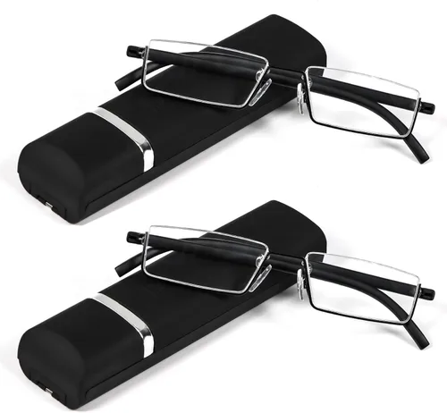 Miniatura 9 de REAVEE Elegantes lentes de lectura de medio marco para mujeres y damas, media lente, ligeros, rectangulares, de metal, portátiles, con estuches