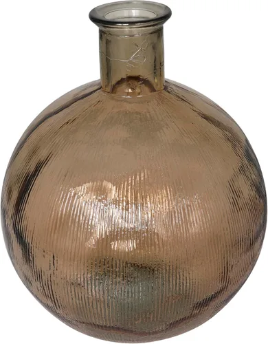 Miniatura 8 de Deco 79 Jarrón decorativo de vidrio reciclado hecho a mano, cuello de botella español, jarrón de centro de mesa acanalado, florero para decoración