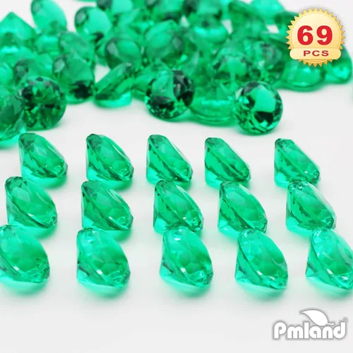 Miniatura 5 de PMLAND Gemas de diamantes falsos de acrílico verde – 69 piezas grandes de 0.984 in (1 pulgada) dispersión de mesa de cristal para decoración del día