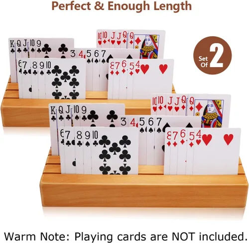 Miniatura 3 de Exqline Juego de 2 soportes de madera para naipes para niños, personas mayores y adultos, 9.84 pulgadas 3.1 pulgadas, lo suficientemente portátil