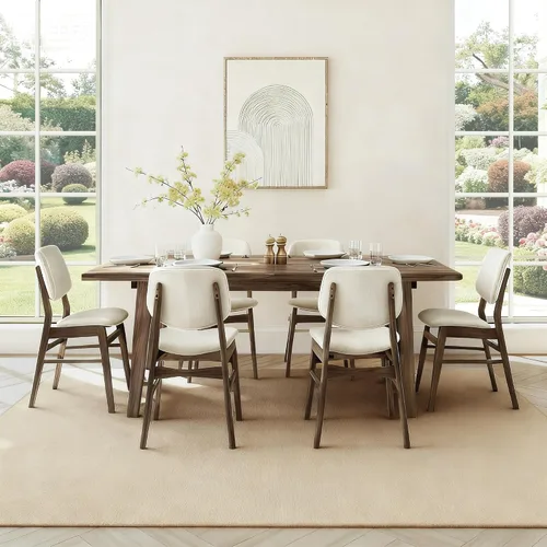 Miniatura 12 de KISLOT Rattan Dining Chairs Set of 4, Upholstered Modern Dining Room Chairs, Mid Century Oak Wood Kitchen Chairs with Rattan Backrest for Farmhouse