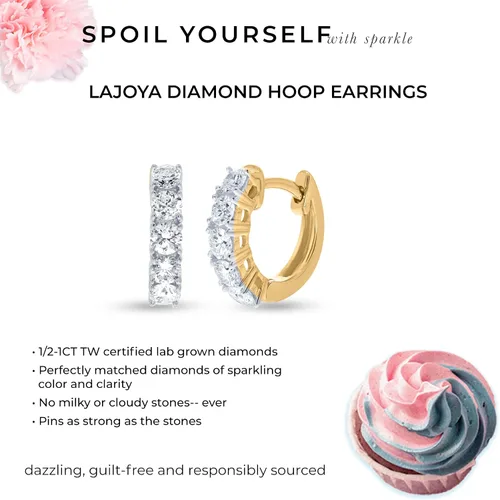 Miniatura 4 de Aretes de aro de diamantes cultivados en laboratorio para mujer 12-1 CT TW Real 14K Gold Huggie Aretes Diamantes GH VS SI Impresionantes joyas