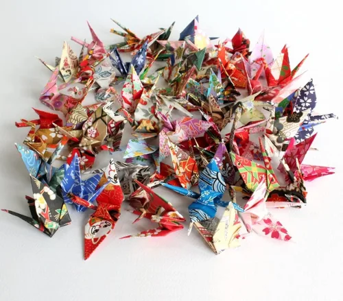 Miniatura 3 de 100 grúas de papel de origami japonesas prefabricadas, grúas de origami plegadas, hechas a mano, grúas de papel Yuzen, guirnaldas para regalos