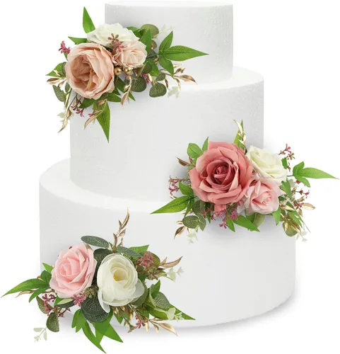 Miniatura 10 de Rinlong 3 piezas de decoración de pastel de flores azules para bebé, decoraciones de pastel, topper de pastel para boda, decoración de pastel