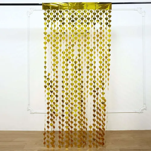 Efavormart - Cortina de puerta con flecos y cadena de corazón dorado, decoración de fiesta de oropel dorado metálico, 3 x 6.5 pies