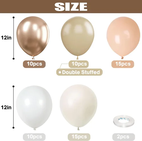 Miniatura 2 de Paquete de 60 globos de 12 pulgadas con temática de arena blanca, globos beige cromado, metálico, champán, piel y crema neutro, decoraciones
