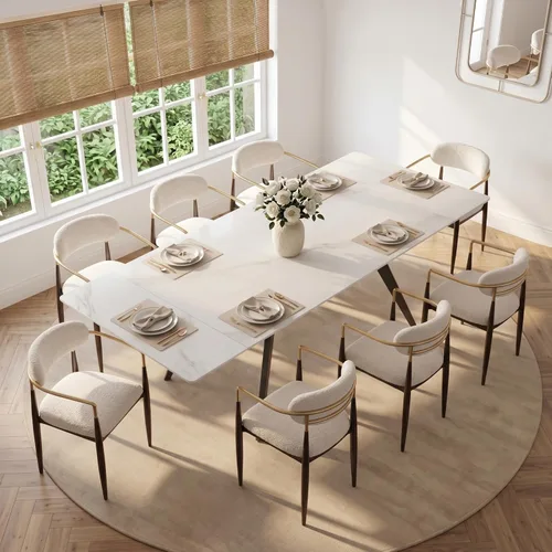 Miniatura 14 de Mesa de comedor extensible con extensión, 65"-95" piedra sinterizada rectangular, superficie con aspecto de mármol, para 6-12 personas, base