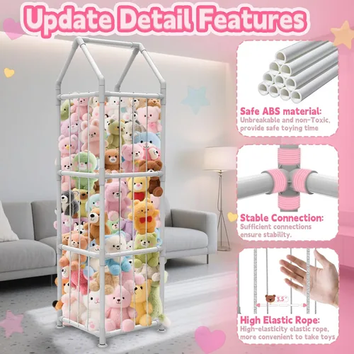 Miniatura 6 de Almacenamiento de Animales de Peluche con Ventosas, Soporte de Animales de Peluche ABS Mejorado, Organizador de Almacenamiento de Juguetes con Blanco