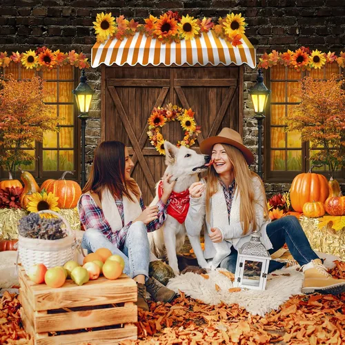 Miniatura 6 de Avezano Telón de fondo de otoño para fotografía, girasoles de otoño, calabazas, cosecha, Acción de Gracias, fondo de foto rústico, puerta