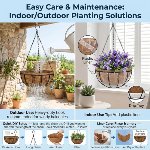 Miniatura 4 de Kingbuy - Cesta colgante para flores o plantas, con cadena, para la casa o el balcón, elemento decorativo