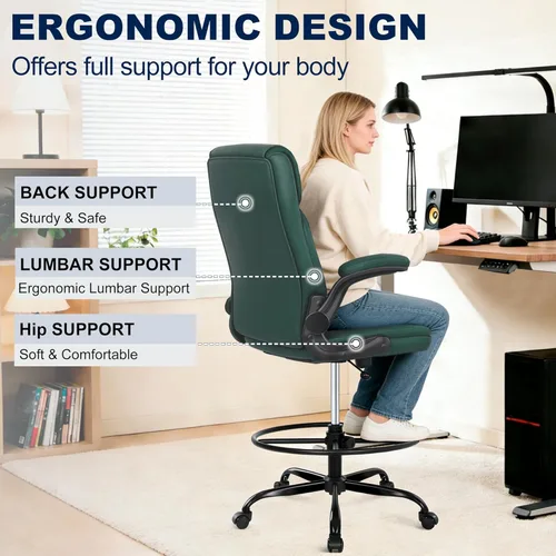 Miniatura 4 de Misolant Silla de dibujo, silla de oficina alta para escritorio de pie, sillas de computadora de cuero sintético con altura ajustable, función