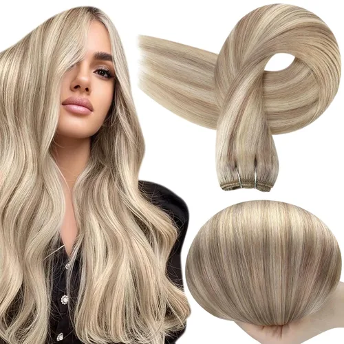 Miniatura 56 de Full Shine Extensiones de cabello humano, 18 pulgadas, mechones de trama, color #2 castaño oscuro, 3.5 onzas, cabello Remy para coser, doble trama