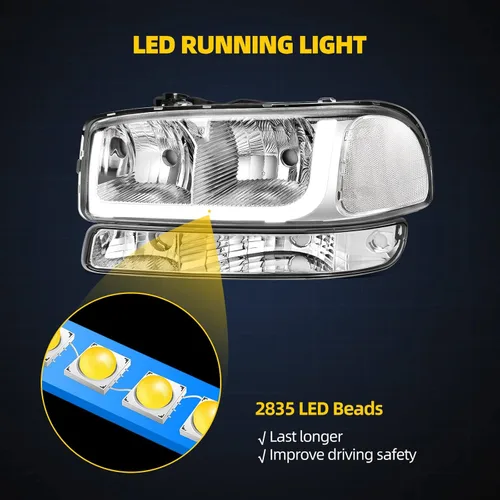 Miniatura 3 de DWVO Conjunto de faros LED DRL Compatible con 99-06 GMC Sierra 1500/2500, 01-06 Sierra 1500HD/2500HD/3500, 07 GMC Sierra 1500/1500HD/2500HD/3500 LED