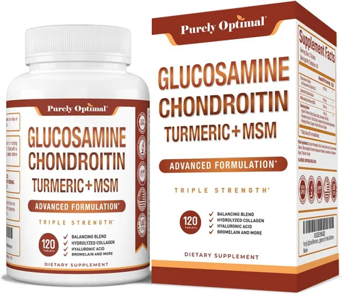 Purely Optimal Suplemento MSM de glucosamina condroitina con cúrcuma y boswellia - Suplemento para articulaciones de sulfato de glucosamina para