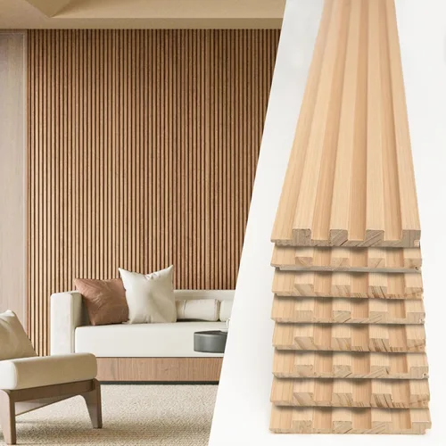 Miniatura 24 de Art3d Paneles de pared de madera de listones para decoración de interiores y techos, paquete de 4 piezas + 1 moldura final, tamaño 108 x 5.7 Roble