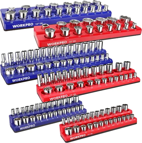 Miniatura 9 de WORKPRO Juego de organizadores magnéticos para llaves de vaso, juego de 4 piezas que incluye soportes para llaves de 1/4", 3/8" de accionamiento