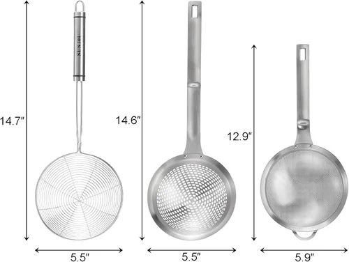 Miniatura 2 de Juego de 3 cucharas de colador de araña, colador de malla fina de acero inoxidable, coladores de alimentos de tamiz de acero inoxidable, cucharas