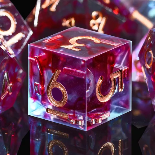Miniatura 11 de AUSTOR Juego de dados DND de 7 troqueles de resina de borde afilado, dados poliédricos hechos a mano para juegos de mesa Dungeons and Dragons RPG