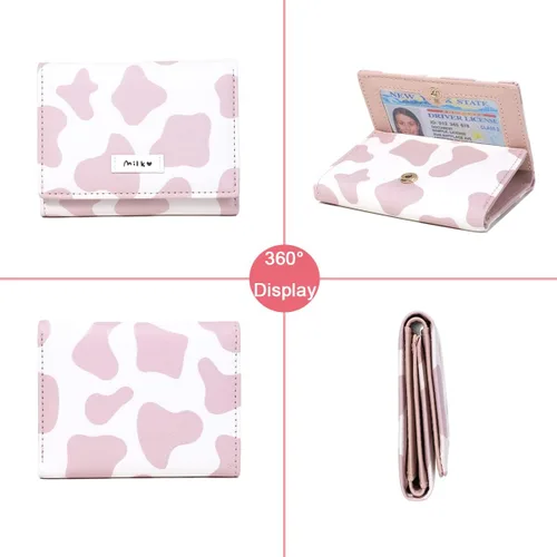 Miniatura 3 de Sunwel Fashion Billetera pequeña con estampado de vaca para niñas, con bolsillo para efectivo, tarjetero con ventana de identificación para mujer
