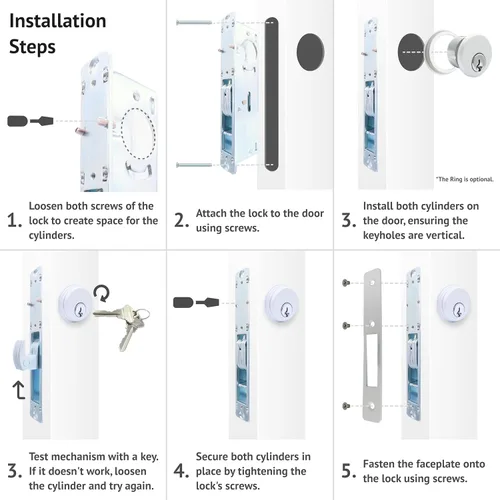 Miniatura 6 de elox Storefront - Cerradura de puerta de embutir estrecha, perno deslizante y cilindro de aleación de zinc, combo con llave y cámara de rito Adams