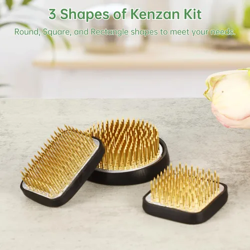 Miniatura 3 de 3 ranas de flores japonesas Ikebana para arreglos florales, el kit Kenzan incluye redondo de 2.5 pulgadas + cuadrado de 1.8 pulgadas + rectángulo